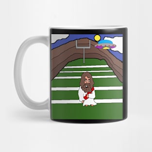 pixel art Jesus Christ UFO Football time Mug